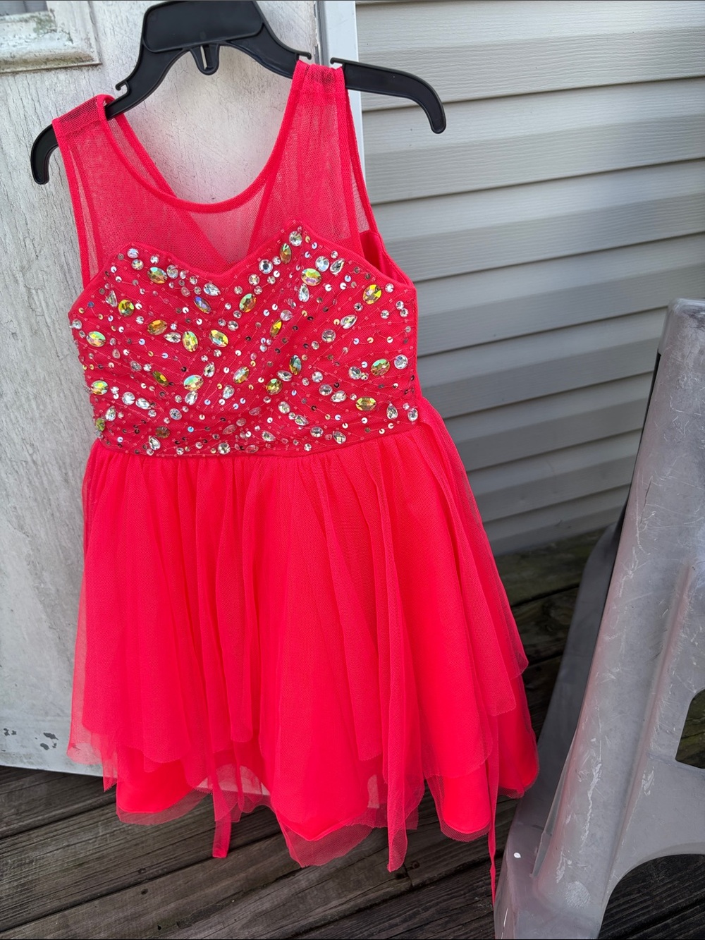 Girls Hot Pink Jeweled Tulle Party Dress